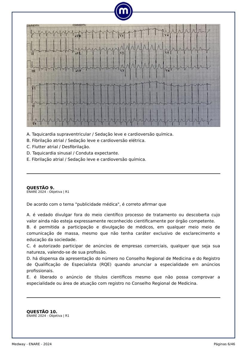 Eletrocardiograma apresentado na questão 8 do ENARE 2023/2024.