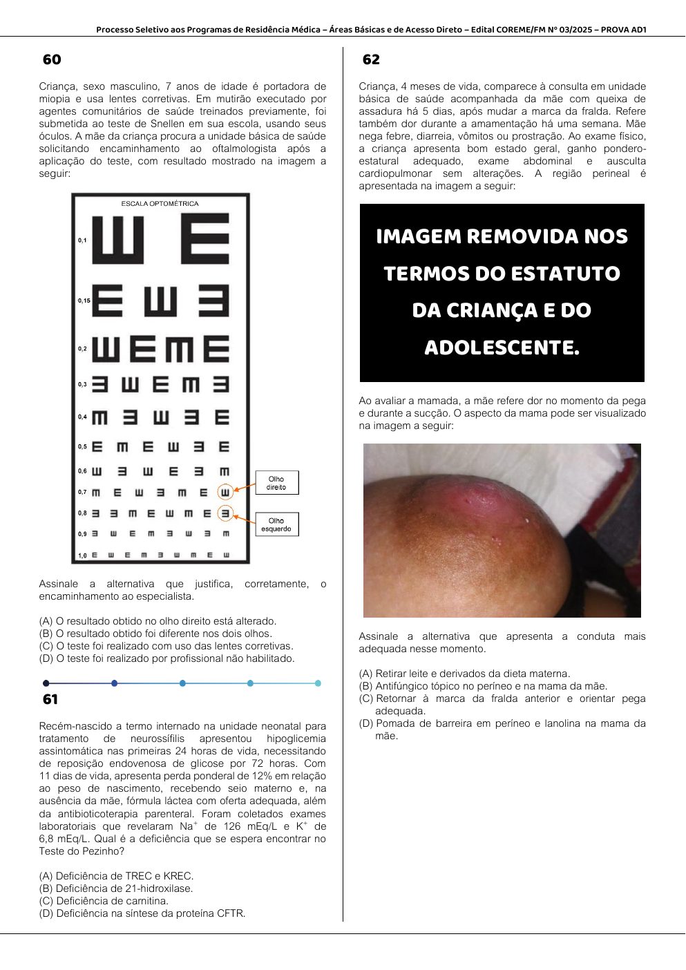 Página oficial com os elementos visuais da questão 61 da FMUSP 2026.