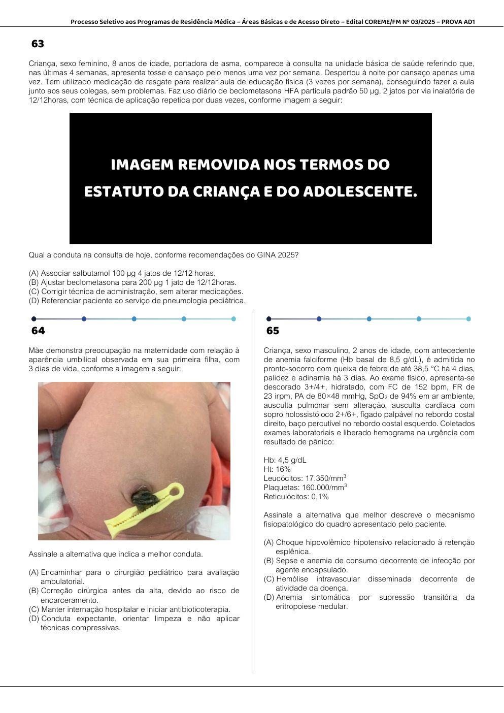Página oficial com os elementos visuais da questão 63 da FMUSP 2026.