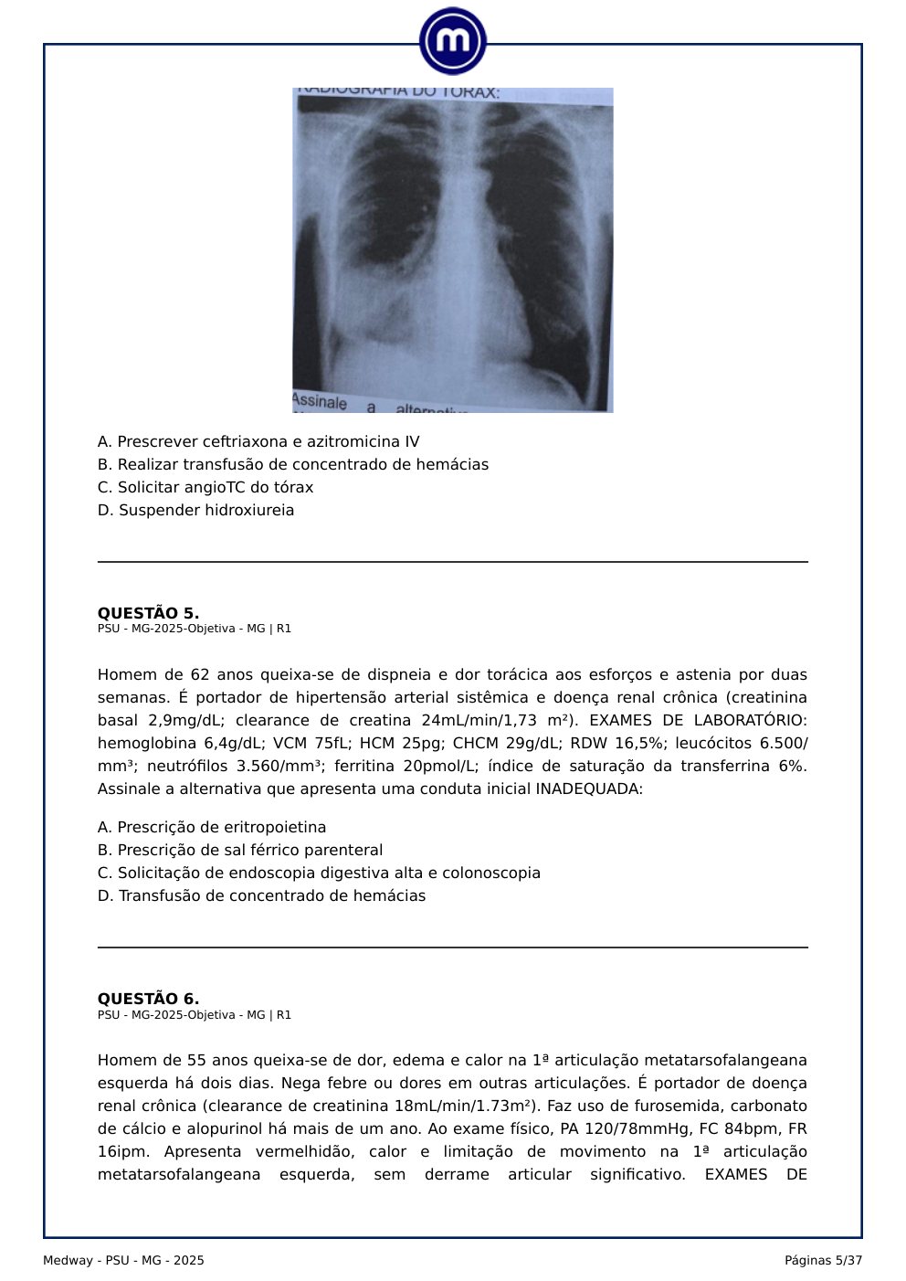 Página preservada com o elemento visual da questão 4 do PSU-MG 2025.